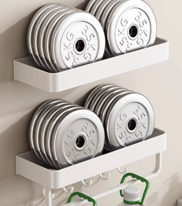 No Hole Wall Mounted Bathroom Towel Holder Aluminum Bath Towel <b>Rack</b> Space Saving Storage Shelf Organizer - Product Image 3