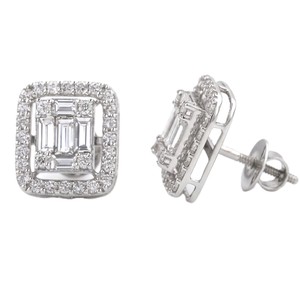 Handmade Double Halo Stud Earrings Baguette Cut Lab Diamond 14K 18K Solid Gold <b>Wedding</b> Gift Jewelry Cluster Square Stud Earrings - Product Image 2