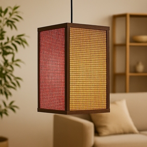 Lampe suspendue rectangulaire en bambou, éco-responsable, minimaliste, décoration d'intérieur, éclairage fait main, diffusion douce et chaude, naturelle - Product Image 6