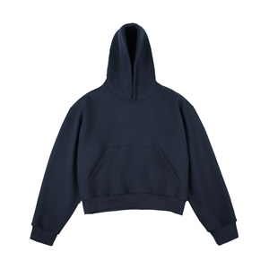 Sudadera con Capucha Gruesa y Rígida Estilo Americano, Forrada de Felpa Gris, para Hombre y Mujer, Corta, con Bolsillo, 100% Algodón, para Invierno - Product Image 4