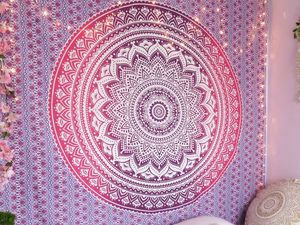 Colcha de algodón de tamaño Queen, Sábana colgante de pared con flores de Mandala, impresa en varios colores, hecha a mano por consignadores indios - Product Image 2