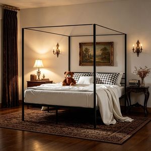 Letto a baldacchino singolo, matrimoniale, king size in metallo con contenitore, per uso domestico, in ferro - Product Image 1