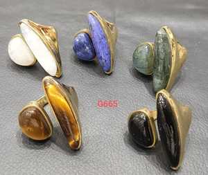 Bagues en laiton plaqué or, style bohème, avec pierres précieuses, motif géométrique, unisexe, cadeau, bijoux, prix d'usine en gros - Product Image 2