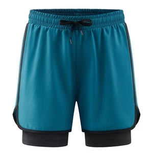 Hot Sale Double <b>Layer</b> Fitness Short 2 in1 5 Inch Inseam Elastic Waste Nylon Polyester Streetwear Sportswear Men Short - Product Image 1