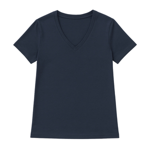 T-shirt à manches courtes col en V pour femmes, couleurs personnalisées, polyester/coton, toile écologique, prix de gros, qualité supérieure, doux et respirant - Product Image 4