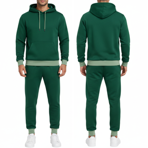 Conjunto Deportivo de Dos Piezas Color Verde Bosque Personalizado para Hombre |   Sudadera con capucha y pantalón |   Ropa Deportiva Atlética con Ribete Acanalado en Color Verde Salvia - Product Image 3
