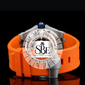 Reloj de Lujo con Diamantes Moissanite para Hombre, Personalización Completa, Correa de Goma Naranja, Esfera de Cristal de Zafiro - Product Image 2