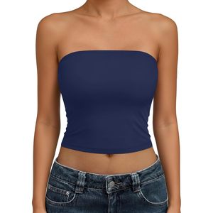 Top Corto sin Tirantes para Mujer, Top Básico sin Espalda, sin Mangas, Tejido, Liso, de Longitud Corta, para Verano - Product Image 1
