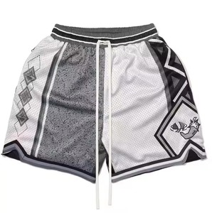 Short de bain pour homme en polyester, coupe classique, imprimé, avec cordon de serrage, bordure contrastée, tissé, respirant - Product Image 3