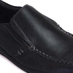 Mocassins en cuir véritable noir à bout rond, chaussures habillées de bureau pour hommes, semelle intermédiaire EVA amortie, semelle extérieure en caoutchouc, couleur unie - Product Image 6