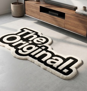 Alfombra de Lana Hecha a Mano con Tipografía Original Única, Antideslizante, Diseño en Blanco y Negro, Alfombra Decorativa para Sala de Estar - Product Image 1