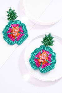 Boucles d'oreilles pendantes en perles de rocaille faites à la main, motif fraise rouge et verte, bijoux floraux pour femme, accessoires de fête en polyester - Product Image 3