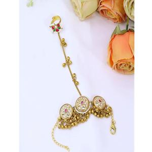 Encantadora pulsera de mano chapada en oro de primera calidad con perlas Kundan para mujeres, joyería tradicional india Hathphool. - Product Image 1