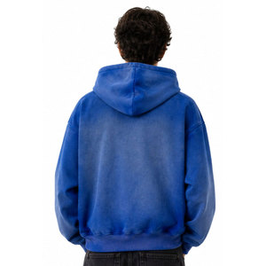 Sweat à capuche bleu oversize zippé pour homme, style streetwear, en coton French Terry, avec imprimé lettres sur le devant, idéal pour l'automne - Product Image 3