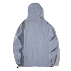 <b>Light</b> Gray Hooded Windbreaker <b>Jacket</b> <b>Men</b> Casual Spring Zipper Closure Regular Fit Lightweight Polyester Outerwear - Product Image 3