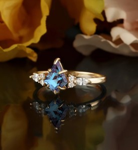 Kite Cut Alexandrite 14k Gold Plated Sterling <b>Silver</b> Vintage Engagement Wedding Color Change Promise <b>Ring</b> for Women - Product Image 2