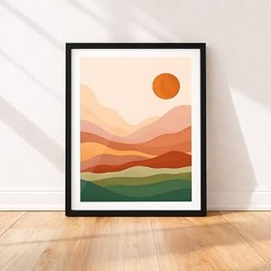 Cadre photo mural en bois fait main, écologique, style vintage moderne, design paysage montagneux noir et blanc - Product Image 1