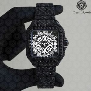 Montre de luxe pour femme Charm_Jewells en acier inoxydable, cadran carré, lunette en cristal noir, mouvement à quartz analogique, fermoir pliant 30 mm - Product Image 3