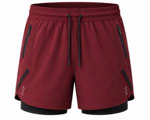 Shorts de sport décontractés pour hommes, taille mi-haute, 2-en-1, avec logo uni sur le devant, respirants, séchage rapide, pour la course et la gym, avec doublure de compression - Product Image 3