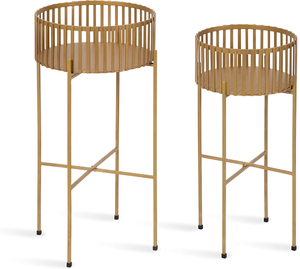 Juego de 2 Soportes Modernos para Plantas de Metal Dorado, Maceteros Decorativos Poco Profundos con Alturas Escalonadas para Suculentas de Crecimiento Bajo - Product Image 1