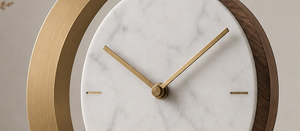Minimalist Circular Desk Clock With Marble Face Brass Frame Silent Quartz Movement Needle Display - Product Image 2
