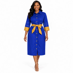 Cosh International Sorority Sisterhood Blue Faux Leather Blue Shirt <b>Dress</b> <b>With</b> Gold Contrast Cuffs And Belt - Product Image 1
