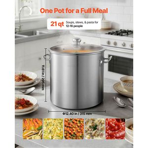 Pentola in Acciaio Inox da 21 Quarti con Coperchio in Vetro, Senza PFOA e PFAS, Compatibile con Fornelli a Gas - Product Image 5