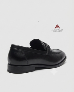 Asken Atelier <b>Men's</b> Premium <b>Black</b> Slip-On Loafers Synthetic Leather Upper TPR Outsole Cushioned Breathable Formal Business - Product Image 3