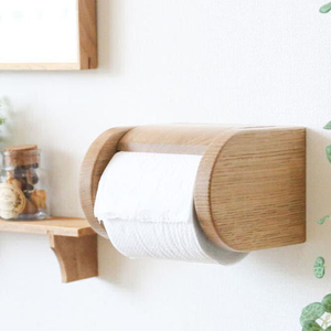 Porte-rouleau de papier toilette en bois moderne, support mural en bois pour un seul rouleau, rangement pour salle de bain - Product Image 2
