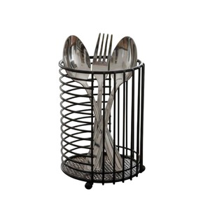 Soporte de Cubiertos de Metal de Doble Alambre Moderno al por Mayor, Acabado Negro, Organizador de Cucharas, Escurridor de Utensilios Ecológico para Mesa - Product Image 1