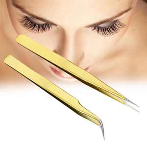 Gold Coated Stainless Steel Eyelash Tweezers Volume Pointed Tip Professional Lash <b>Tool</b> With Wholesale Price - Product Image 1