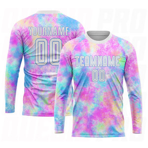Maillot de football personnalisé en sublimation tie-dye blanc et bleu clair, respirant et anti-humidité, pour équipe de football - Product Image 3