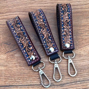 Llaveros de cuero tallados a mano, llaveros de cuero con estampado Floral en relieve, accesorios de cuero tallados a mano, llaveros bonitos - Product Image 2