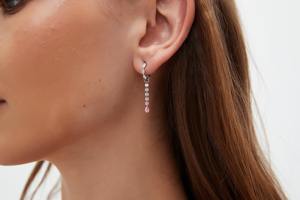 14K Solid Gold Pink Lab Grown Diamond Long Earring Charm Chain Link Dangle Minimal Luxury Jewelry Women <b>Gift</b> - Product Image 3