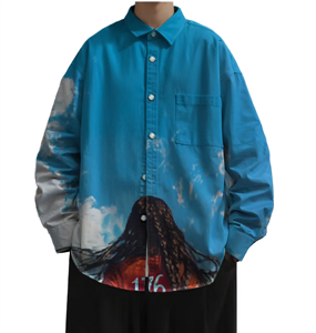 Camisa Casual de Algodón 100% con Estampado Digital para Hombre, Camisas de Manga Larga con Botones - Product Image 1