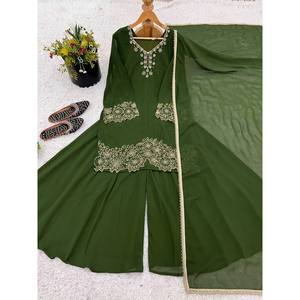 Top de fiesta de diseñador para mujer-Conjunto de Plazzo y Dupatta con trabajo de cuentas bordadas - Product Image 4