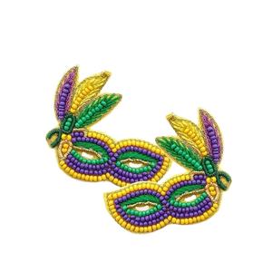 Pendientes de cuentas de semillas de Mardi Gras, joyería hecha a mano con cuentas, accesorios festivos de Mardi Gras, pendientes bordados para mujer, joyería de moda - Product Image 1
