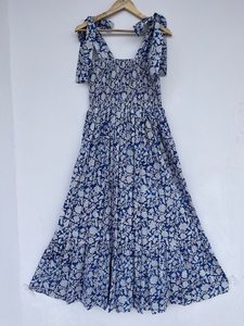 Pur coton indien bloc imprimé femmes filles imprimé Maxi robe à la mode décontracté été soirée robe de soirée bouton longue coupe - Product Image 3