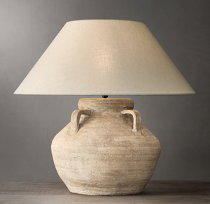 Lámpara de Mesa de Cerámica Terracota, Hecha a Mano, Estilo Contemporáneo, Ecológica, Decorativa, con Pantalla de Tela, para Diwali - Product Image 1