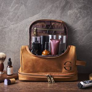 Bolsa de Aseo de Cuero Genuino con Logotipo Personalizado al por Mayor, Bolsa de Cosméticos de Viaje Colgante para Hombre, Kit de Afeitado de Cuero LNTB-0011B - Product Image 5