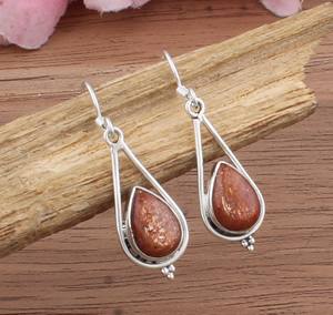 Natural Sunstone Drop <b>Earrings</b> 925 Sterling <b>Silver</b> Dainty Gemstone Orange Sparkle Luxury <b>Wedding</b> Women Gift Jewelry - Product Image 1