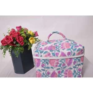 Grande trousse de maquillage matelassée en coton imprimé avec fermeture éclair, pochette cosmétique florale imperméable et étui de rangement de beauté de voyage - Product Image 2