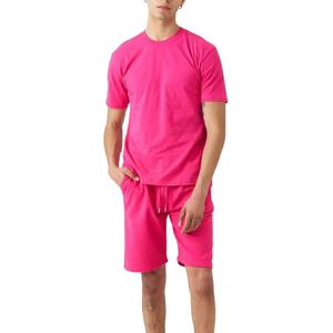Conjunto de camiseta y pantalones cortos de algodón de color naranja sólido y poliéster transpirable, conjunto informal de dos piezas, corte regular, cuello redondo, manga corta - Product Image 2