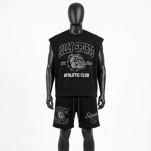 Ensemble t-shirt sans manches et short pour homme, 300 GSM, coton molletonné premium, logo imprimé sur mesure, vêtements de sport - Product Image 4