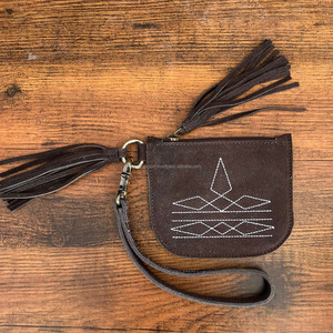 2024 nouveau Design Vintage botte point daim cuir fermeture éclair porte-monnaie grande capacité pleine fleur véritable cuir de vache porte-monnaie - Product Image 3