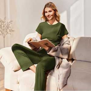 Women's 2 Piece Crop Top & High Waist <b>Flare</b> <b>Leggings</b> Set Short Sleeve Fitted Yoga Lounge Wear Solid Color Breathable - Product Image 4
