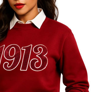เสื้อสเวตเชิ้ตคอกลมสีมารูน 1913 DST Chenille ผ้าฟลีซพรีเมียม เสื้อผ้าสำหรับชมรมหญิงสาว เสื้อผ้ากรีกเดลต้า เสื้อกันหนาวสำหรับฤดูหนาว - Product Image 6