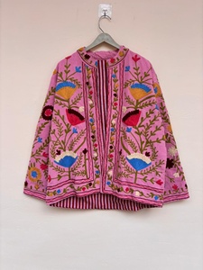 Wholesale Pink Suzani Velvet Jacket Embroidered Boho Floral Ethnic Short <b>Coat</b> <b>Winter</b> Jacket for Women - Product Image 1