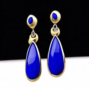 Boucles d'oreilles pendantes en argent sterling 925 pour femmes avec pierre précieuse Lapis Lazuli bleu massif - Product Image 2