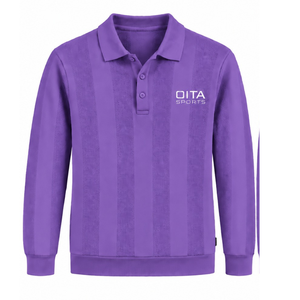 Suéter Polo de Punto para Hombre, Color Violeta Morado, Manga Larga, Diseño de Rayas Verticales Texturizadas, Puños Acanalados, Estilo Casual Premium - Product Image 1